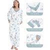 image:imageWiWi Bamboo Viscose Pajamas Sets for Women Lace Trim Long Sleeve Sleepwear Lounge Sets Plus Size Pjs with pockets S4XAaqua Flowers