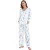 image:imageWiWi Bamboo Viscose Pajamas Sets for Women Lace Trim Long Sleeve Sleepwear Lounge Sets Plus Size Pjs with pockets S4XAaqua Flowers