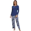 image:imageWiWi Bamboo Viscose Pajamas Sets for Women Lace Trim Long Sleeve Sleepwear Lounge Sets Plus Size Pjs with pockets S4XAblue Depthgray Peony
