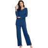 image:imageWiWi Bamboo Viscose Pajamas Sets for Women Lace Trim Long Sleeve Sleepwear Lounge Sets Plus Size Pjs with pockets S4XAdark Blue