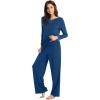 image:imageWiWi Bamboo Viscose Pajamas Sets for Women Lace Trim Long Sleeve Sleepwear Lounge Sets Plus Size Pjs with pockets S4XAdark Blue