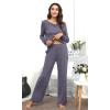 image:imageWiWi Bamboo Viscose Pajamas Sets for Women Lace Trim Long Sleeve Sleepwear Lounge Sets Plus Size Pjs with pockets S4XAdark Grey
