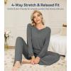 image:imageWiWi Bamboo Viscose Pajamas Sets for Women Lace Trim Long Sleeve Sleepwear Lounge Sets Plus Size Pjs with pockets S4XAdark Heather Grey