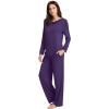 image:imageWiWi Bamboo Viscose Pajamas Sets for Women Lace Trim Long Sleeve Sleepwear Lounge Sets Plus Size Pjs with pockets S4XAdark Purple