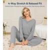image:imageWiWi Bamboo Viscose Pajamas Sets for Women Lace Trim Long Sleeve Sleepwear Lounge Sets Plus Size Pjs with pockets S4XAheather Grey