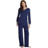 image:imageWiWi Bamboo Viscose Pajamas Sets for Women Lace Trim Long Sleeve Sleepwear Lounge Sets Plus Size Pjs with pockets S4XAnavy