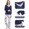 image:imageWiWi Bamboo Viscose Pajamas Sets for Women Lace Trim Long Sleeve Sleepwear Lounge Sets Plus Size Pjs with pockets S4XAretro Ink Flowers
