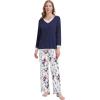 image:imageWiWi Bamboo Viscose Pajamas Sets for Women Lace Trim Long Sleeve Sleepwear Lounge Sets Plus Size Pjs with pockets S4XAretro Ink Flowers