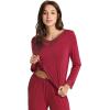 image:imageWiWi Bamboo Viscose Pajamas Sets for Women Lace Trim Long Sleeve Sleepwear Lounge Sets Plus Size Pjs with pockets S4XAwine Red