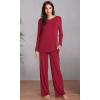 image:imageWiWi Bamboo Viscose Pajamas Sets for Women Lace Trim Long Sleeve Sleepwear Lounge Sets Plus Size Pjs with pockets S4XAwine Red