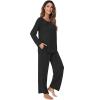 image:imageWiWi Bamboo Viscose Pajamas Sets for Women Lace Trim Long Sleeve Sleepwear Lounge Sets Plus Size Pjs with pockets S4XBblack