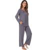 image:imageWiWi Bamboo Viscose Pajamas Sets for Women Lace Trim Long Sleeve Sleepwear Lounge Sets Plus Size Pjs with pockets S4XBdark Grey