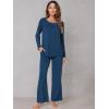 image:imageWiWi Bamboo Viscose Pajamas Sets for Women Lace Trim Long Sleeve Sleepwear Lounge Sets Plus Size Pjs with pockets S4XBink Blue