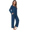image:imageWiWi Bamboo Viscose Pajamas Sets for Women Lace Trim Long Sleeve Sleepwear Lounge Sets Plus Size Pjs with pockets S4XBink Blue