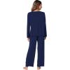 image:imageWiWi Bamboo Viscose Pajamas Sets for Women Lace Trim Long Sleeve Sleepwear Lounge Sets Plus Size Pjs with pockets S4XBnavy