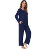 image:imageWiWi Bamboo Viscose Pajamas Sets for Women Lace Trim Long Sleeve Sleepwear Lounge Sets Plus Size Pjs with pockets S4XBnavy