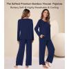 image:imageWiWi Bamboo Viscose Pajamas Sets for Women Lace Trim Long Sleeve Sleepwear Lounge Sets Plus Size Pjs with pockets S4XBnavy