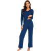 image:imageWiWi Pajamas for Women Long Sleeve Cooling Sleepwear Pants Set Super Soft Pj Viscose from Bamboo Loungewear Sets SXXLAink Blue