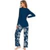 image:imageWiWi Pajamas for Women Long Sleeve Cooling Sleepwear Pants Set Super Soft Pj Viscose from Bamboo Loungewear Sets SXXLAink Blue Floral