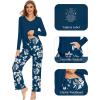 image:imageWiWi Pajamas for Women Long Sleeve Cooling Sleepwear Pants Set Super Soft Pj Viscose from Bamboo Loungewear Sets SXXLAink Blue Floral