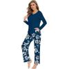 image:imageWiWi Pajamas for Women Long Sleeve Cooling Sleepwear Pants Set Super Soft Pj Viscose from Bamboo Loungewear Sets SXXLAink Blue Floral