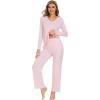 image:imageWiWi Pajamas for Women Long Sleeve Cooling Sleepwear Pants Set Super Soft Pj Viscose from Bamboo Loungewear Sets SXXLApink