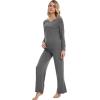 image:imageWiWi Pajamas for Women Long Sleeve Cooling Sleepwear Pants Set Super Soft Pj Viscose from Bamboo Loungewear Sets SXXLBdark Heather Grey