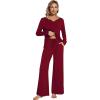 image:imageWiWi Pajamas for Women Long Sleeve Cooling Sleepwear Pants Set Super Soft Pj Viscose from Bamboo Loungewear Sets SXXLBwine Red