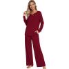image:imageWiWi Pajamas for Women Long Sleeve Cooling Sleepwear Pants Set Super Soft Pj Viscose from Bamboo Loungewear Sets SXXLBwine Red