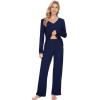 image:imageWiWi Pajamas for Women Long Sleeve Cooling Sleepwear Pants Set Super Soft Pj Viscose from Bamboo Loungewear Sets SXXLCnavy