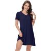 image:imageWiWi Viscose Bamboo Nightgowns for Women Short Sleeve Sleepwear Super Soft Sleep Shirt Cooling Plus Size Loungewear S4XDnavy