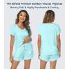 image:imageWiWi Womens Pajamas Set Bamboo Viscose Super Soft Short Sleeve Top Ruffle Shorts Sleepwear Cooling Pj Sets SXXLAaqua