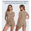 image:imageWiWi Womens Pajamas Set Bamboo Viscose Super Soft Short Sleeve Top Ruffle Shorts Sleepwear Cooling Pj Sets SXXLAbrown Leopard