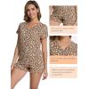 image:imageWiWi Womens Pajamas Set Bamboo Viscose Super Soft Short Sleeve Top Ruffle Shorts Sleepwear Cooling Pj Sets SXXLAbrown Leopard