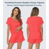 image:imageWiWi Womens Pajamas Set Bamboo Viscose Super Soft Short Sleeve Top Ruffle Shorts Sleepwear Cooling Pj Sets SXXLAcoral