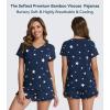 image:imageWiWi Womens Pajamas Set Bamboo Viscose Super Soft Short Sleeve Top Ruffle Shorts Sleepwear Cooling Pj Sets SXXLAdark Navy Star