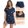 image:imageWiWi Womens Pajamas Set Bamboo Viscose Super Soft Short Sleeve Top Ruffle Shorts Sleepwear Cooling Pj Sets SXXLAdark Navy Star