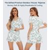 image:imageWiWi Womens Pajamas Set Bamboo Viscose Super Soft Short Sleeve Top Ruffle Shorts Sleepwear Cooling Pj Sets SXXLAgreen Leaf
