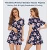 image:imageWiWi Womens Pajamas Set Bamboo Viscose Super Soft Short Sleeve Top Ruffle Shorts Sleepwear Cooling Pj Sets SXXLAnavyPeony