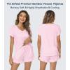 image:imageWiWi Womens Pajamas Set Bamboo Viscose Super Soft Short Sleeve Top Ruffle Shorts Sleepwear Cooling Pj Sets SXXLApink