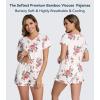 image:imageWiWi Womens Pajamas Set Bamboo Viscose Super Soft Short Sleeve Top Ruffle Shorts Sleepwear Cooling Pj Sets SXXLApink Rose on White