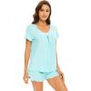 image:imageWiWi Womens Pajamas Set Bamboo Viscose Super Soft Short Sleeve Top Ruffle Shorts Sleepwear Cooling Pj Sets SXXLBaqua