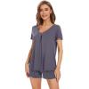 image:imageWiWi Womens Pajamas Set Bamboo Viscose Super Soft Short Sleeve Top Ruffle Shorts Sleepwear Cooling Pj Sets SXXLBdark Grey