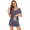 image:imageWiWi Womens Pajamas Set Bamboo Viscose Super Soft Short Sleeve Top Ruffle Shorts Sleepwear Cooling Pj Sets SXXLBdark Grey