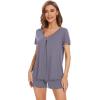 image:imageWiWi Womens Pajamas Set Bamboo Viscose Super Soft Short Sleeve Top Ruffle Shorts Sleepwear Cooling Pj Sets SXXLBpurplish Grey