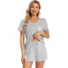 image:imageWiWi Womens Pajamas Set Bamboo Viscose Super Soft Short Sleeve Top Ruffle Shorts Sleepwear Cooling Pj Sets SXXLCheather Grey Stripe
