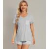 image:imageWiWi Womens Pajamas Set Bamboo Viscose Super Soft Short Sleeve Top Ruffle Shorts Sleepwear Cooling Pj Sets SXXLCheather Grey Stripe