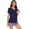 image:imageWiWi Womens Pajamas Set Bamboo Viscose Super Soft Short Sleeve Top Ruffle Shorts Sleepwear Cooling Pj Sets SXXLCnavy Stripe