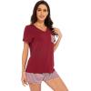 image:imageWiWi Womens Pajamas Set Bamboo Viscose Super Soft Short Sleeve Top Ruffle Shorts Sleepwear Cooling Pj Sets SXXLCwine Stripe