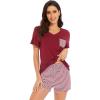 image:imageWiWi Womens Pajamas Set Bamboo Viscose Super Soft Short Sleeve Top Ruffle Shorts Sleepwear Cooling Pj Sets SXXLCwine Stripe